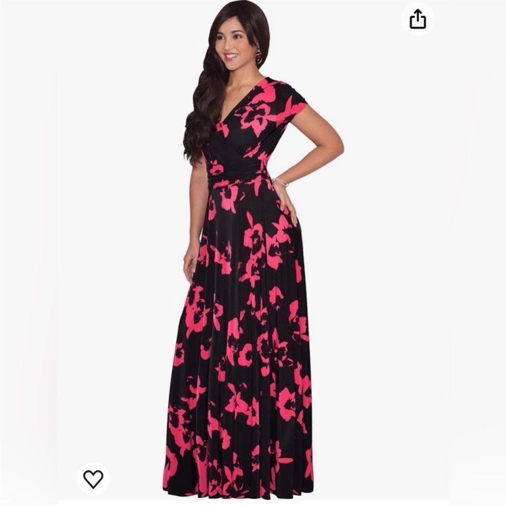KOH KOH Womens Short Cap Sleeves Abstract Flower Print Long Maxi Dress - Picture 2 of 3